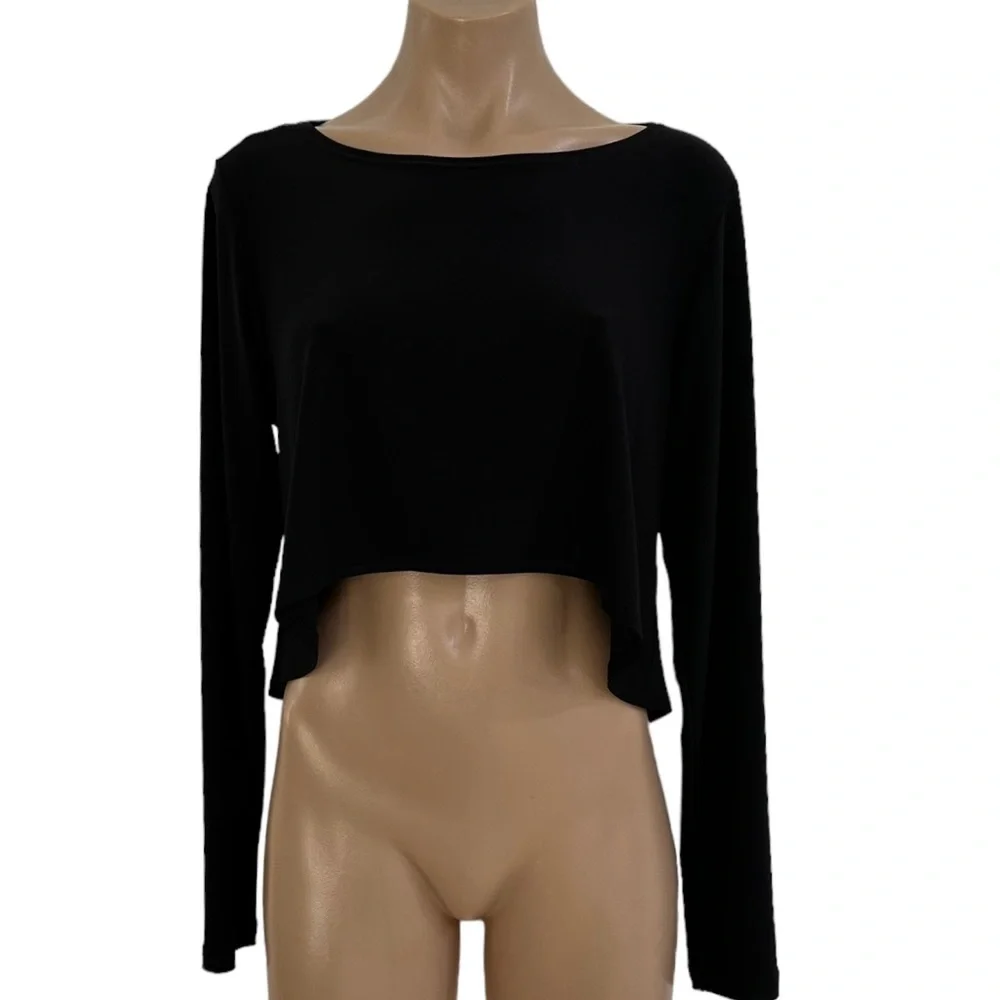 Sympli Canada Crop black Hi Low long sleeve top SZ 10 - Picture 3 of 6